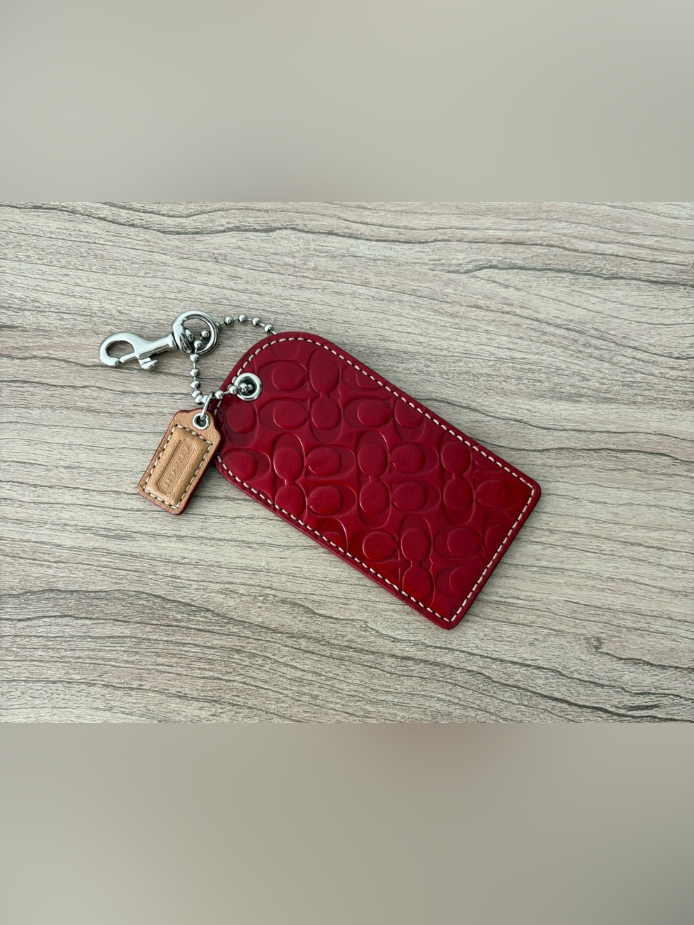 Coach vtg Red Signature RARE bag charm Leather Luggage Tag